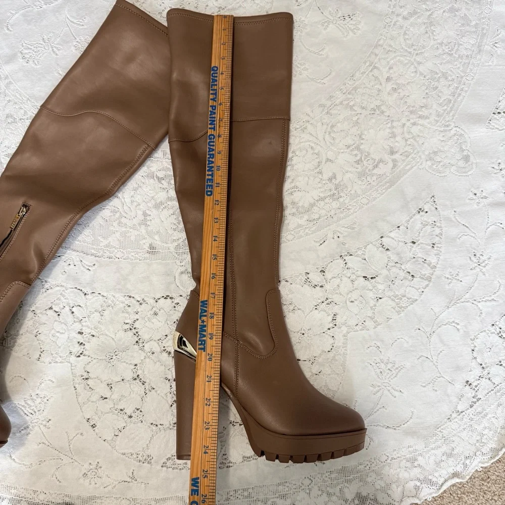 GUESS Taylin  Over the‎ Knee Tan Platform Boots Size 9.5 M